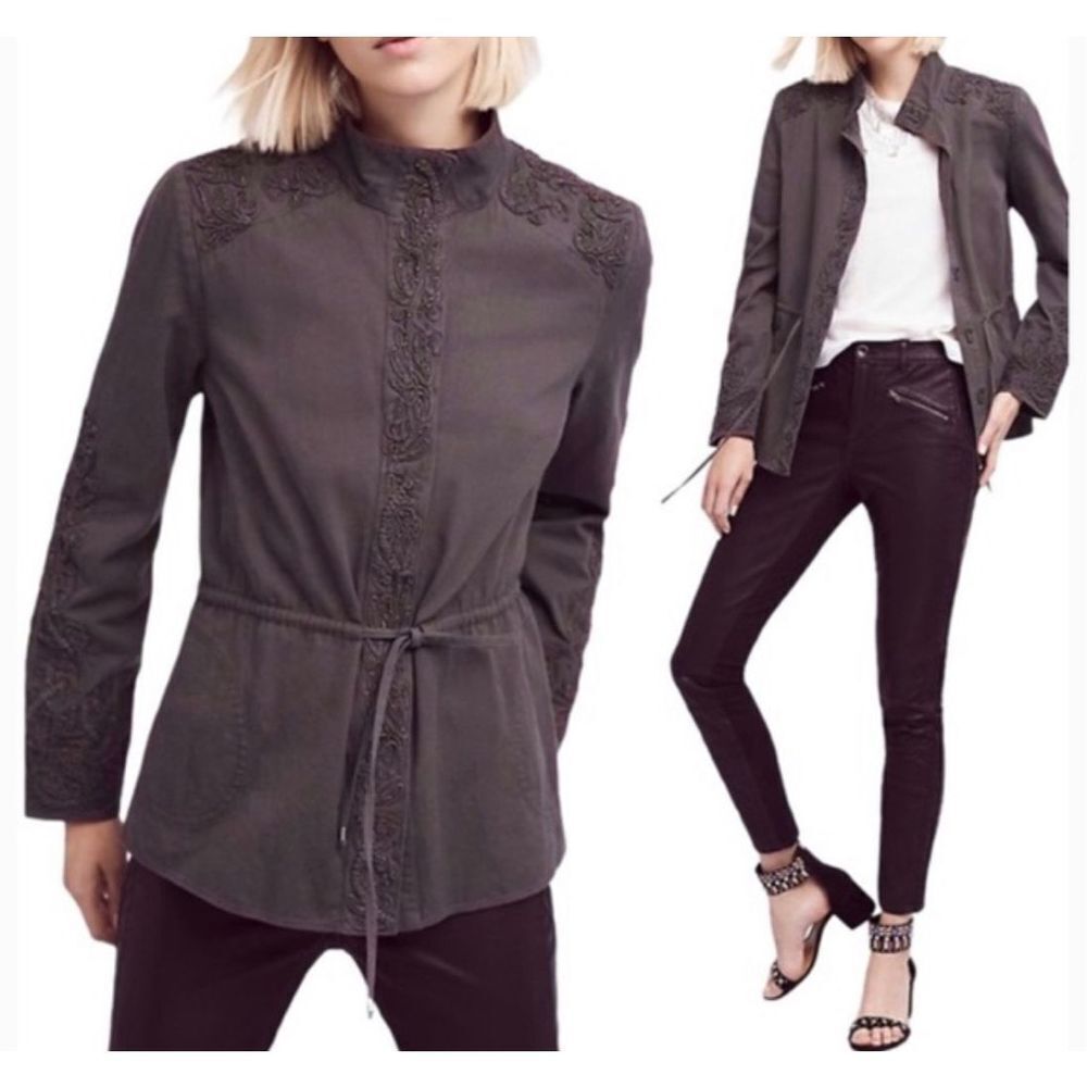 Anthropologie Love Sam Gray Beaded Drawstring Jacket